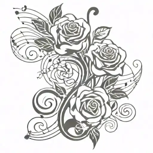 An Abstract Design Of Intertwining Roses And Music Notes