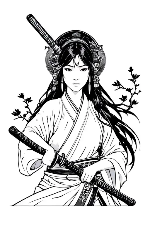 Woman Japanese Samuria Girl Holding Sword
