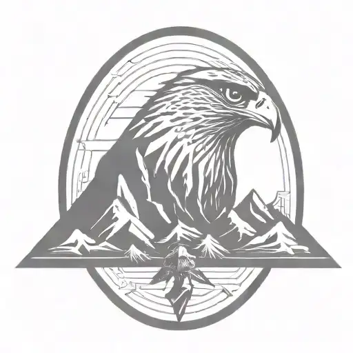 Mountains With Falcon Spreading Their Wings