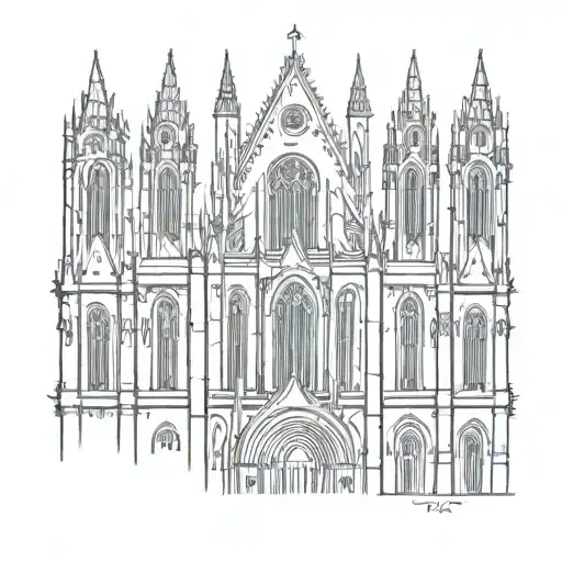Gothic Cathedral With Five Towers Front View