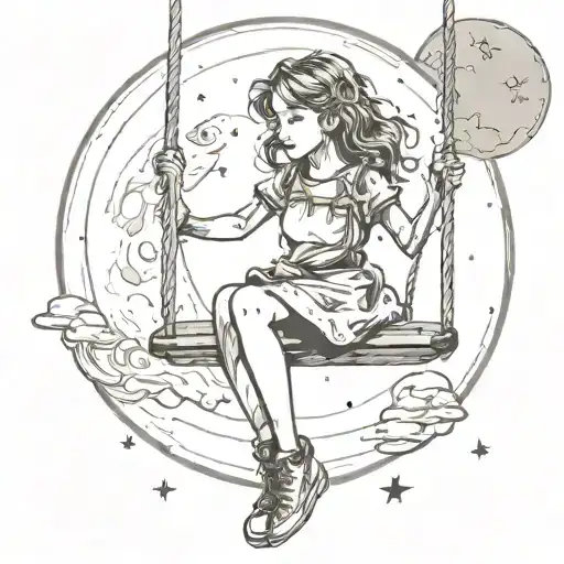 Girl On A Swing Hanging From The Moon