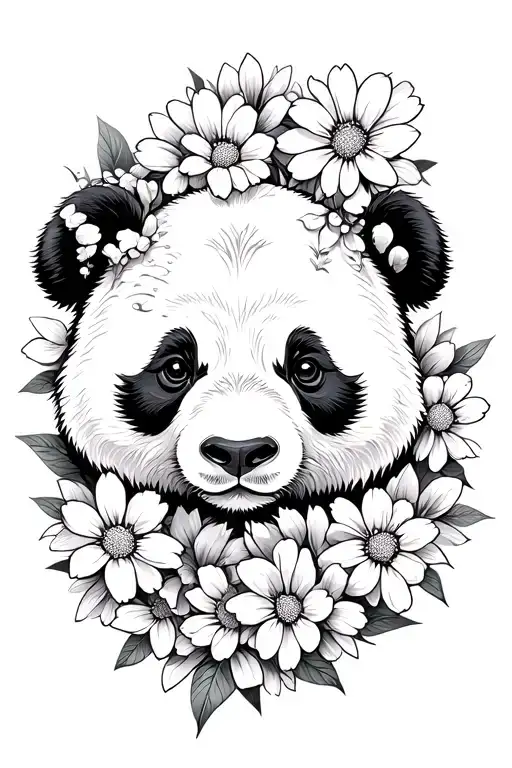 Panda Whos Face Is Morphed Into Flowers Growing