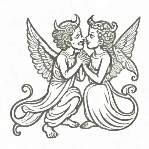 Devil And Angel Whispering Words Of Encouragement