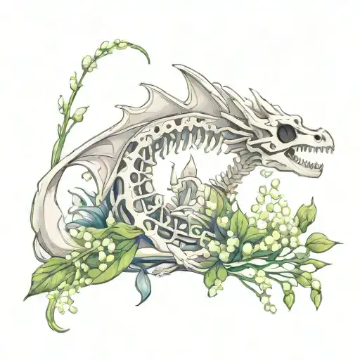 Skeleton Dragon With Lily Of The Valley Around It