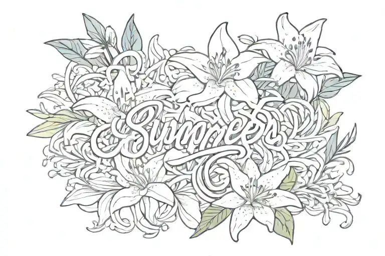 Lilies Around The Word 'Summer' Script Font The Letters