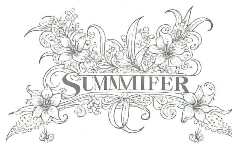 Lilies Around The Word 'Summer' Script Font The Letters