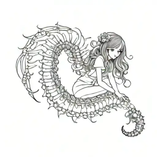 Centipede Girl Ornamental White Background