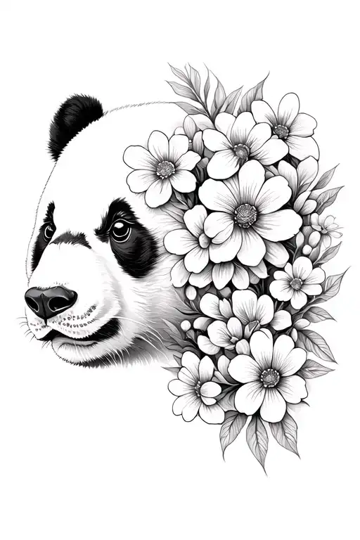 Panda Whos Face Is Morphed Into Flowers Growing