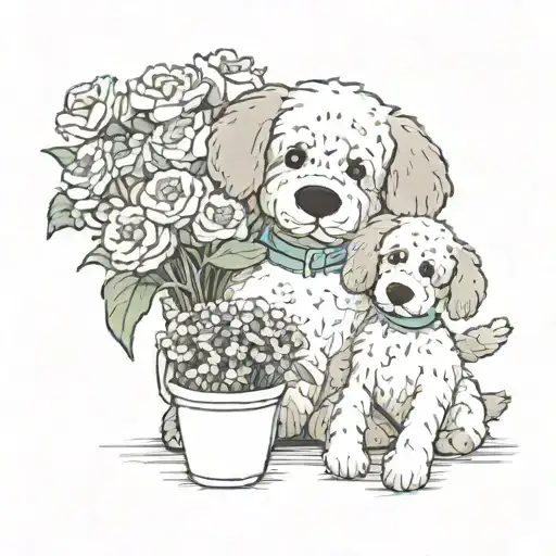 Flowers Sitting Next To A Stuffed Dog Sitting