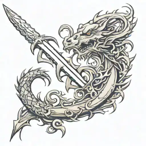 Spine Tattoo Using A Sword And Dragon Wrapped
