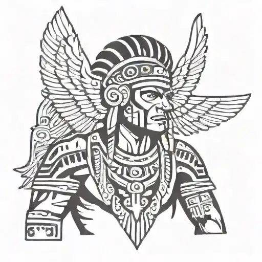 A Male Aztec Indian With Angel Wing With Devil Horns