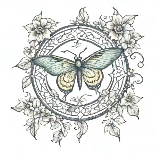 Moon Moth Pentacles Flowers Ornamental