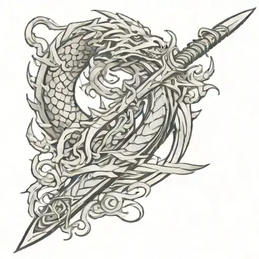 Spine Tattoo Using A Sword And Dragon Wrapped