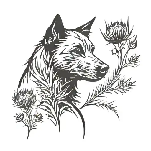 Black Dog And Thistle Tied Together