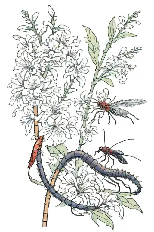 Centipede And Red Spider Lily Flower Blooming Cherry Blossom