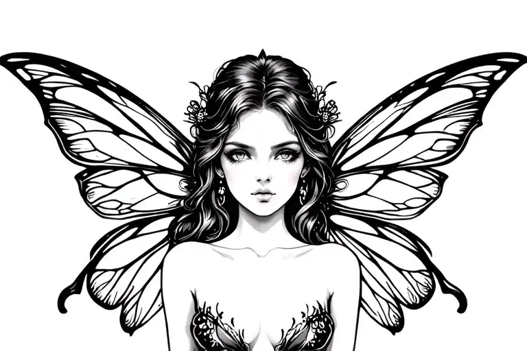 Realistic Sexy Fairy Portrait Tattoo Design Combining Elements