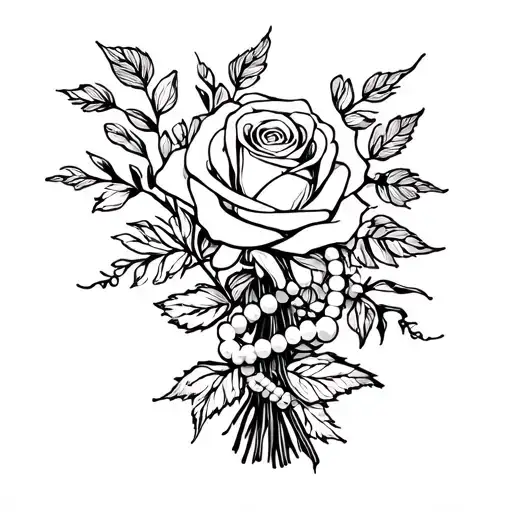 Rose And Honeysuckle Bouquet With Pearls Wrapping The Stem