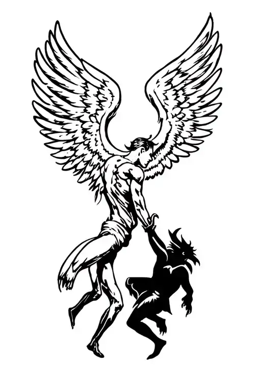 Fight Betwen A Demon And A Angel Wings