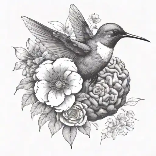 Brain With Flowers Hummingbird