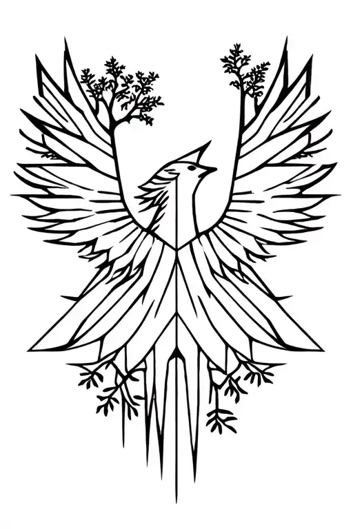 Geometric Phoenix With A Tree And Inspirational Quotes