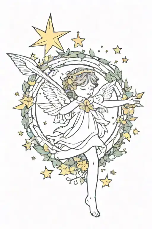 Wreath Angel Arrow Moon Stars Sea
