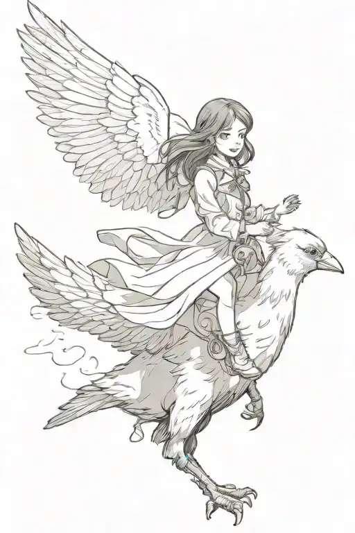 Girl Riding Bird Flying