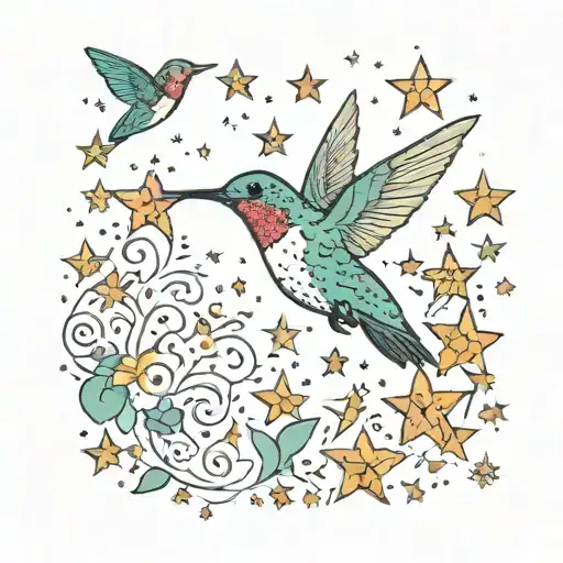 Hummingbird Surrounded By Stars