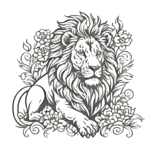 Lion With Fire And Flowers