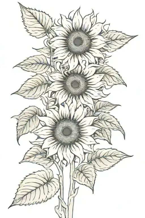Sunflower With Leaves And Stems Lily
