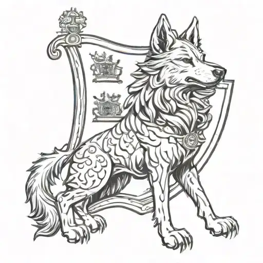 Coat Of Arms Standing Wolf Holding A Flag