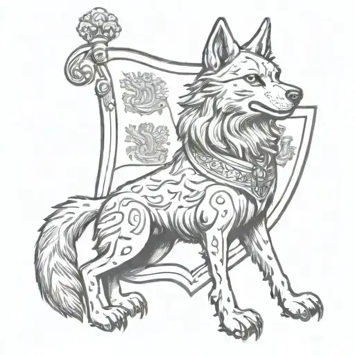 Coat Of Arms Standing Wolf Holding A Flag