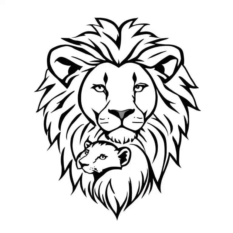 Lion Protecting His Baby Lion