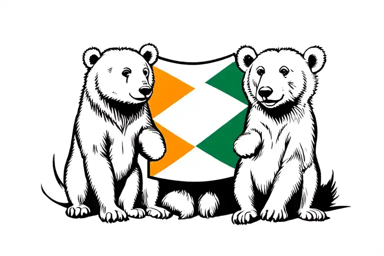 Bear And Two Cubs Cubs Holding Jamaica And Ireland Flag