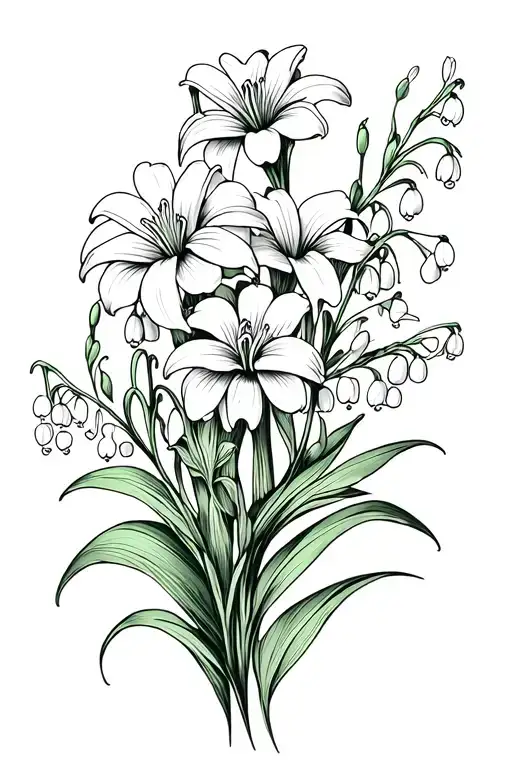 Lily Of The Valley And Marigold Half Sleeve Tattoo Design