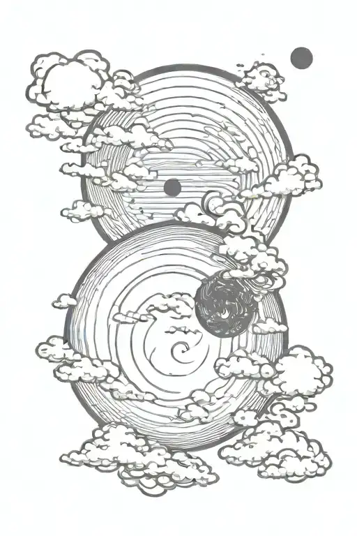 Jappanese Clouds Floating Around Sun And Moon