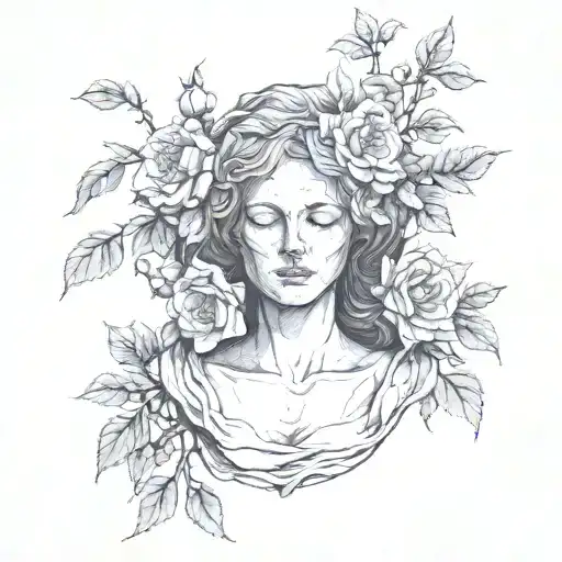 Headless Female Bust With Wild Roses Intertwined Within