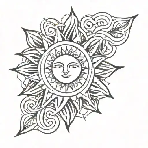 Sun Linework Blackwork Minimal Tattoo Design
