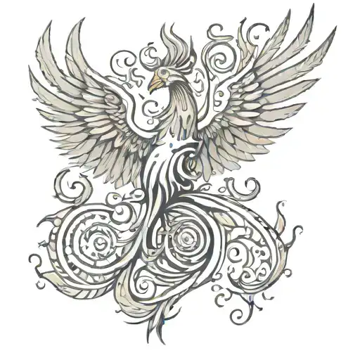 A Phoenix Rising From Flames Made Of Musical Instruments