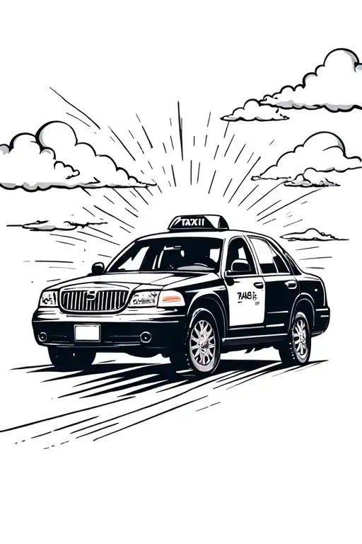 A Taxi Towards The Sky With Clouds And Sun