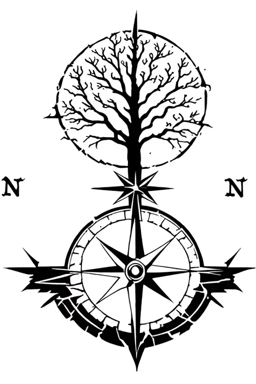 Compass Broken Arrow Tree Moon Surrounded