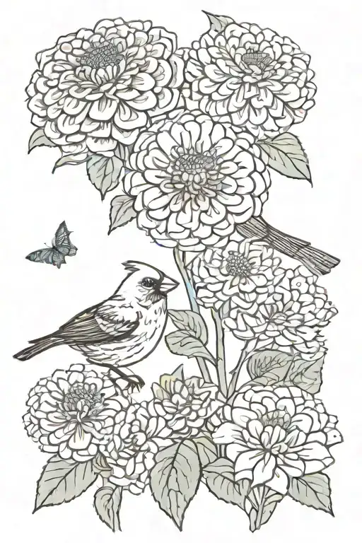 Zinnia Flower And Cardinal Bird