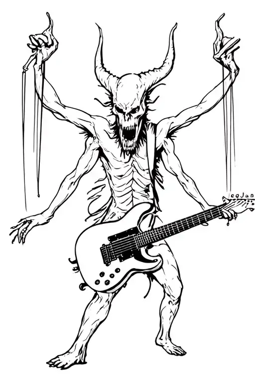 Demon Controlling A Heavy Metal Guitarist With Strings Like A Puppet