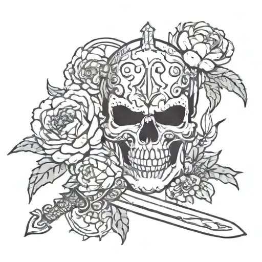 Skull Peony Sword Mask