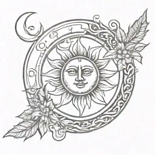 Spiral Moon Sun Life War Fire With With Leaves