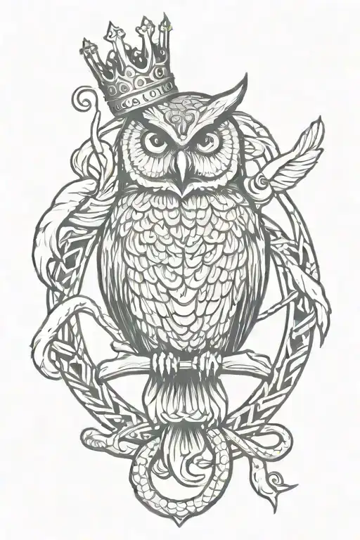 Owl Holding Snake And Crown