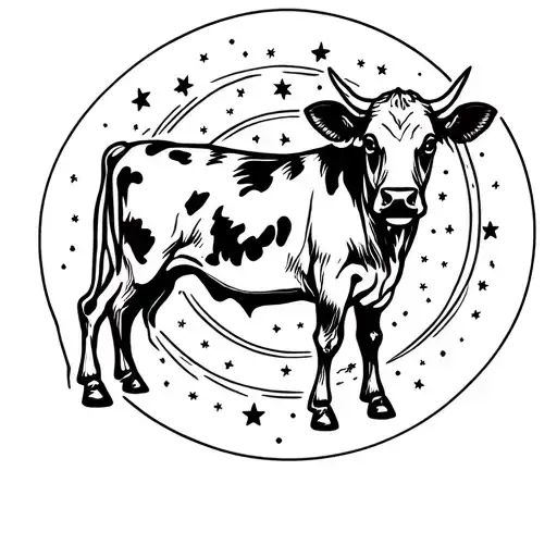 Cow In The Moonlight Circular Pattern With Stars Scattered