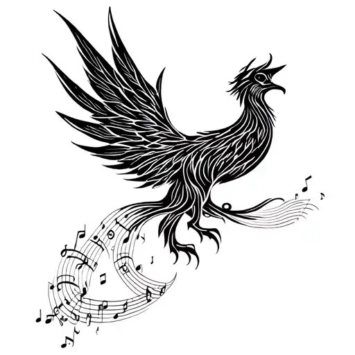 A Rising Phoenix Made Of Music Notes