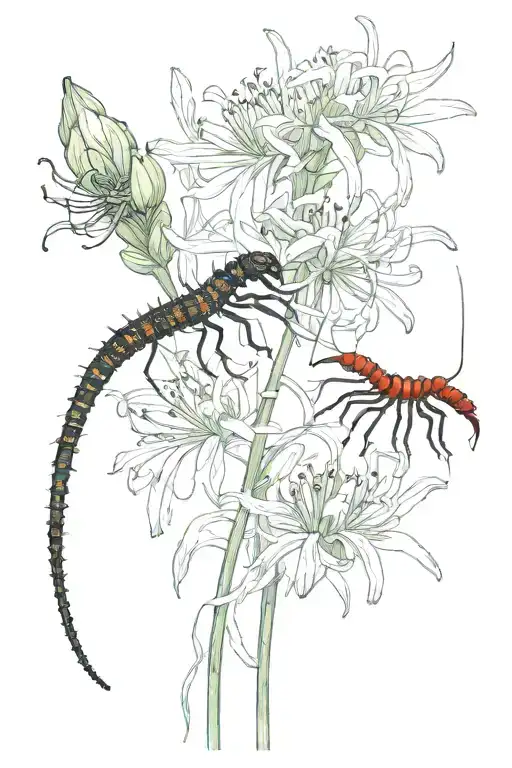Centipede And Red Spider Lily Flower