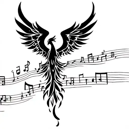 A Phoenix Rising Out Of Music Notes