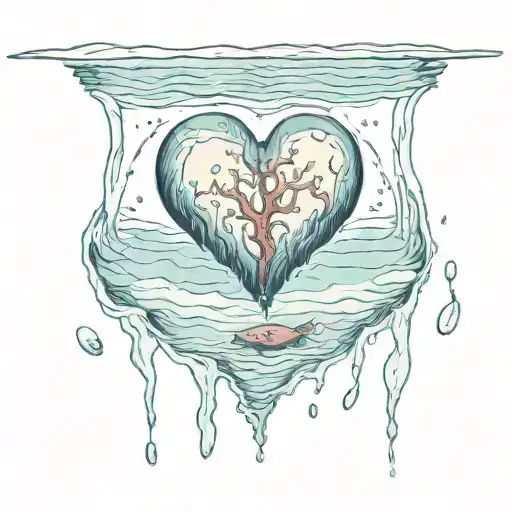 A Sad Ocean Scene With A Heart Organ Floating In The Water